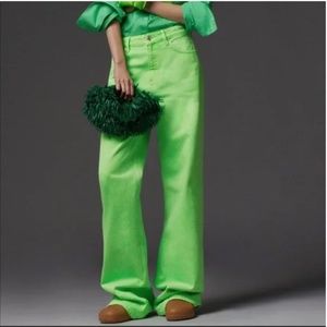 Zara neon green wide leg mid-rise full length jeans NWT